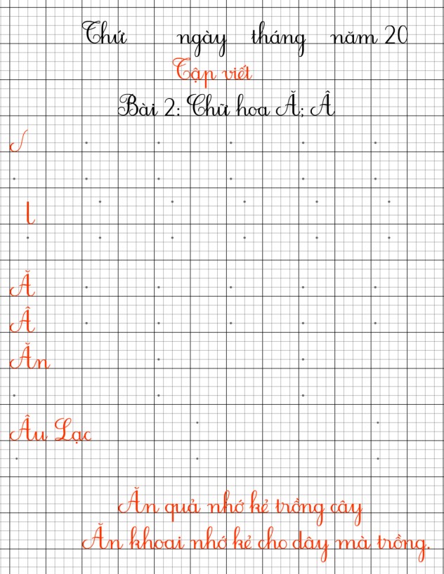 Vở luyện viết chữ hoa