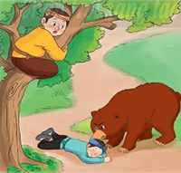 Tình huống trong truyện Hai người bạn đồng hành và con gấu, Chó sói và chiên con