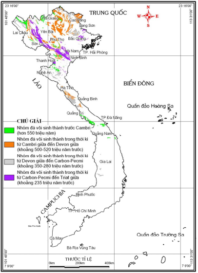 Bản đồ các vùng phân bố đá vôi ở Việt Nam