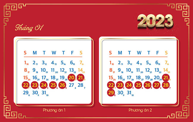 Phương án nghỉ Tết âm lịch 2023