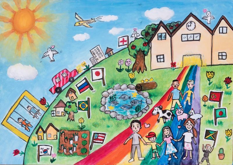 Tranh vẽ thành phố hòa bình tươi đẹp