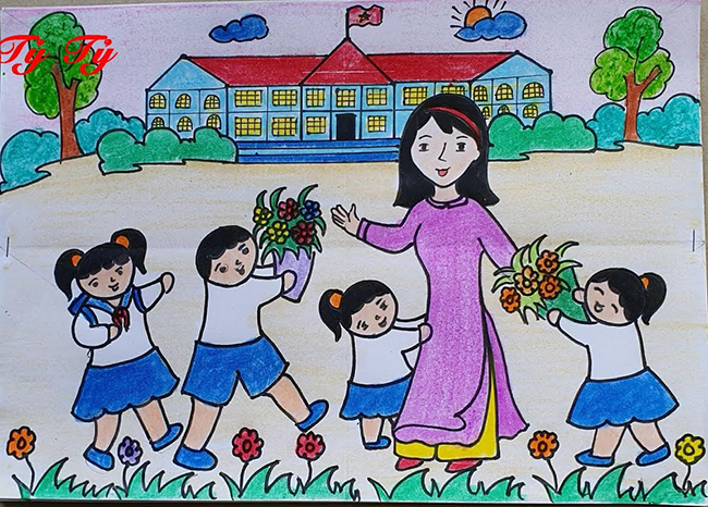 Vẽ tranh 20-11 đơn giản đẹp lớp 1