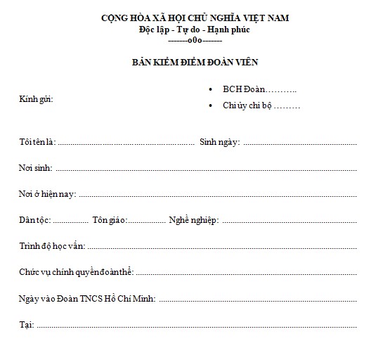 Mẫu bản tự kiểm điểm Đoàn viên