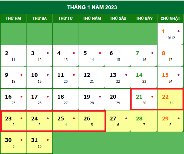 Lịch nghỉ Tết nguyên đán Quý Mão 2023
