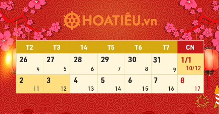 Lịch nghỉ Tết dương lịch 2023