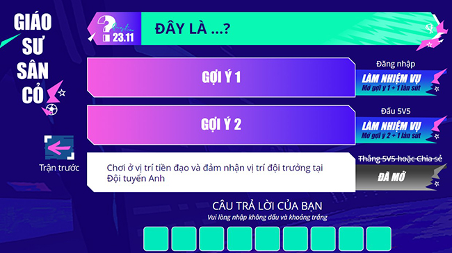 Đáp án Giáo Sư Sân Cỏ Liên quân 2022