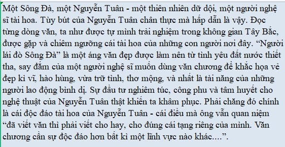 Kết bài Người lái đò sông Đà học sinh giỏi