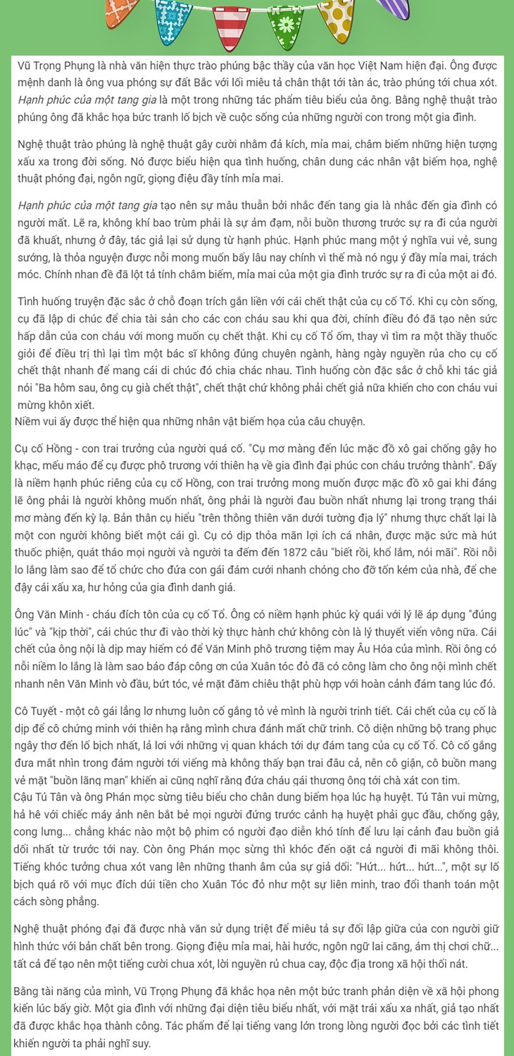 Phân tích nghệ thuật trào phúng Hạnh phúc của một tang gia ngắn gọn