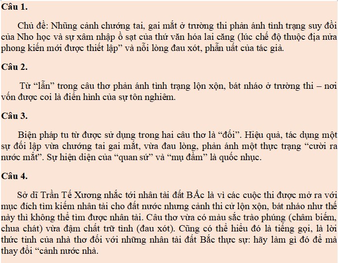 Vịnh Khoa thi Hương đọc hiểu