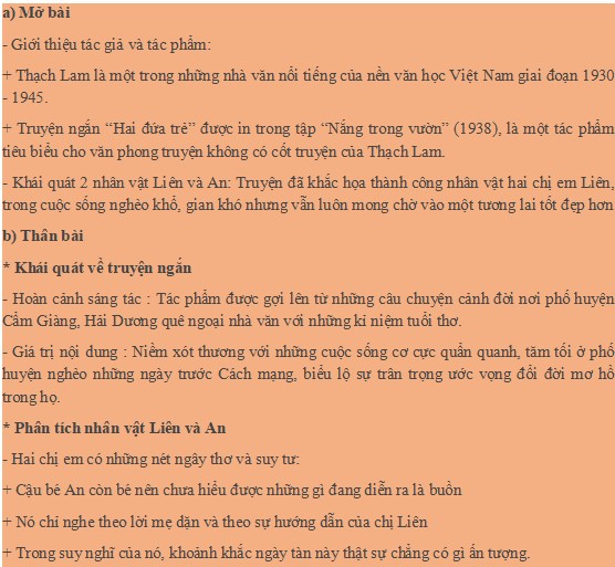 Dàn ý phân tích nhân vật Liên và An