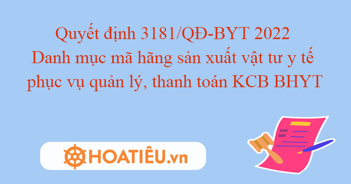 Quyết định 3181/QĐ-BYT 2022 Danh mục mã hãng sản xuất vật tư y tế phục vụ quản lý, thanh toán KCB BHYT