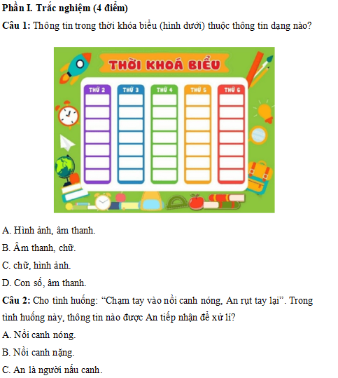 Đề thi Tin học lớp 3 học kì 1 Chân trời sáng tạo