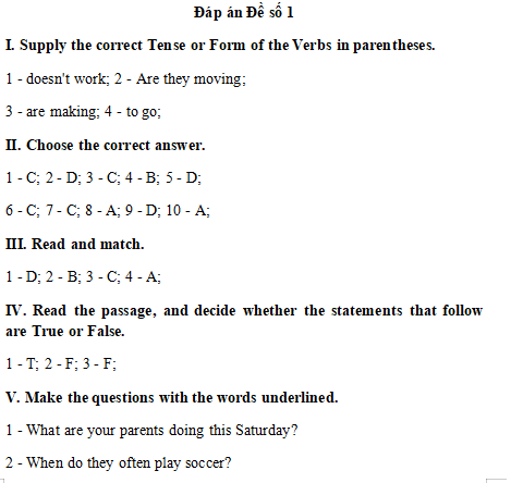 Đề thi học kì 1 lớp 6 môn Tiếng Anh