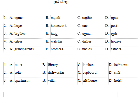 Đề thi Tiếng Anh lớp 6 học kì 1 chương trình mới