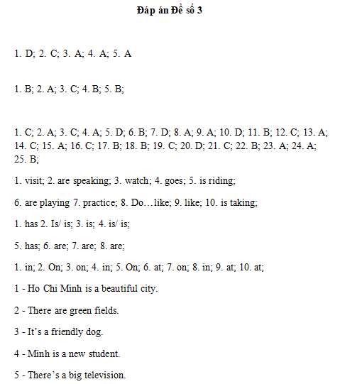 Đề thi Tiếng Anh lớp 6 học kì 1 chương trình mới