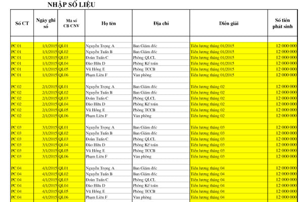 Bảng tính thuế thu nhập cá nhân phục vụ quyết toán thuế