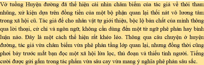  Suy nghĩ về tiếng cười châm biếm của tác giả dân gian thể hiện qua đoạn trích Huyện đường 