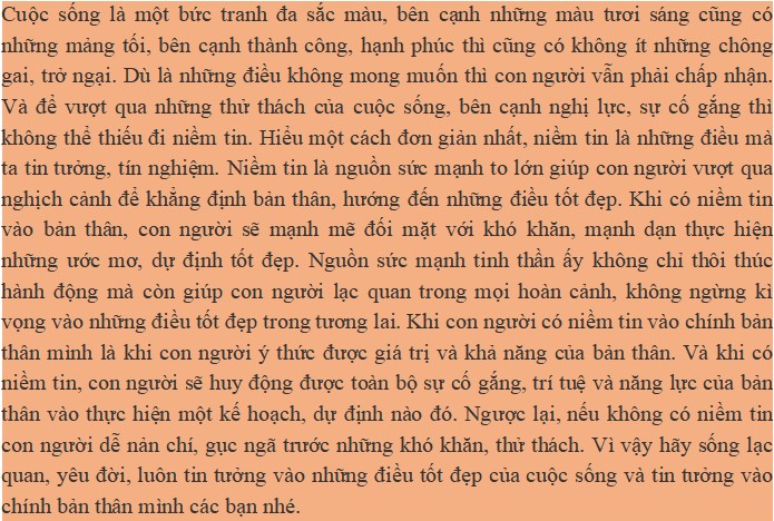 Viết một đoạn văn khoảng 200 chữ bàn về niềm tin trong cuộc sống
