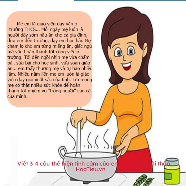 Viết 3-4 câu thể hiện tình cảm của em đối với người thân