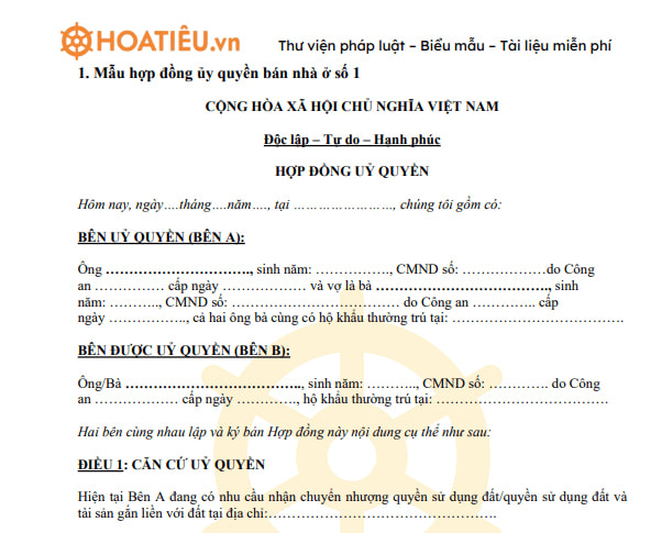 Mẫu hợp đồng ủy quyền