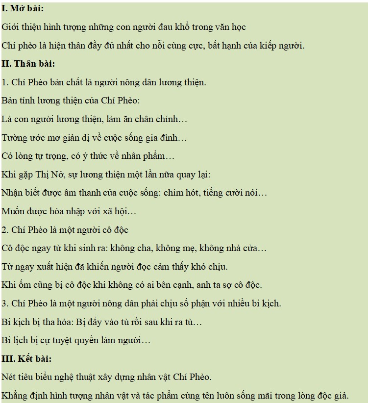 Dàn ý cảm nhận hình tượng nhân vật Chí Phèo