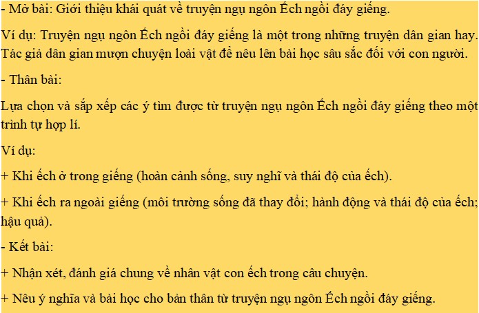 Dàn ý kể lại truyện ngụ ngôn Ếch ngồi đáy giếng