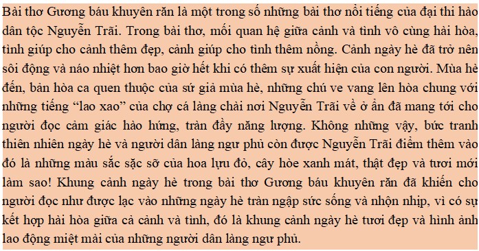 Mối quan hệ giữa cảnh và tình trong Guơng báu khuyên răn