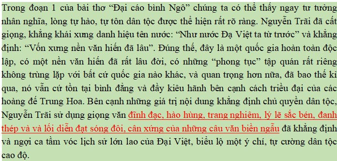 Viết đoạn văn về giọng văn hào hùng của Đại cáo bình Ngô có sử dụng phép liệt kê