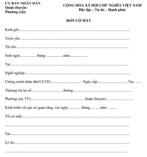 Mẫu đơn trình báo mất giấy tờ với xã phường