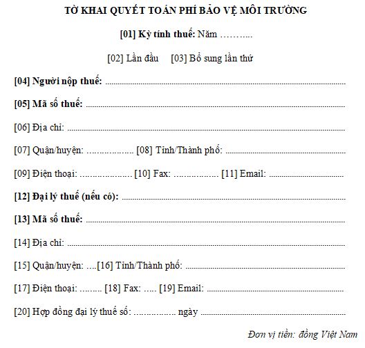 Tờ khai quyết toán phí bảo vệ môi trường: mẫu 02/PBVMT