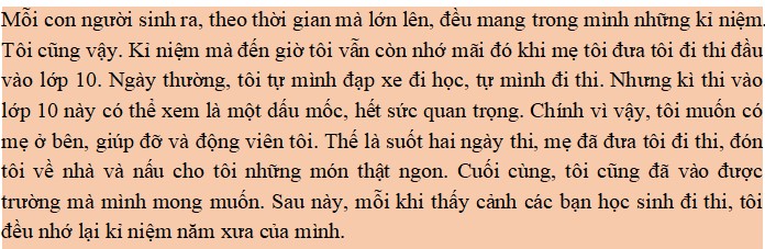 Viết một đoạn văn ngắn kể về một kỉ niệm có ý nghĩa sâu sắc đối với bạn