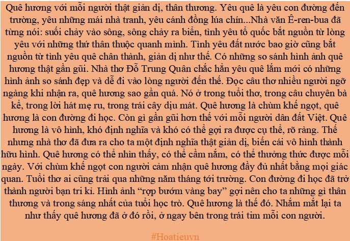 Đoạn văn cảm biến bài bác thơ Quê hương