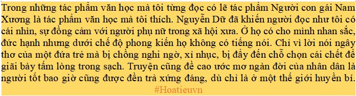 Nêu một tác phẩm văn nghệ mà em yêu thích và phân tích ý nghĩa tác động của tác phẩm ấy đối với mình