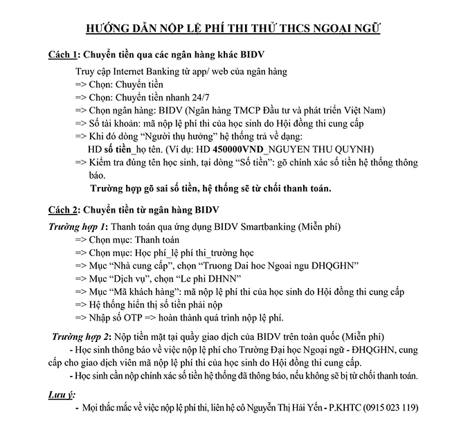 Tổ chức thi thử THCS chuyên Ngoại ngữ 2023