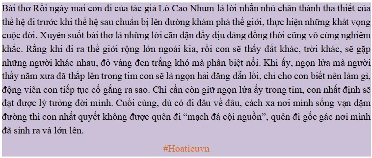 Đoạn văn trình bày suy nghĩ của em sau khi đọc bài Rồi ngày mai con đi