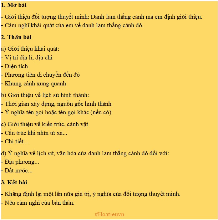 Dàn ý thuyết minh danh lam thắng cảnh lớp 8 ngắn gọn