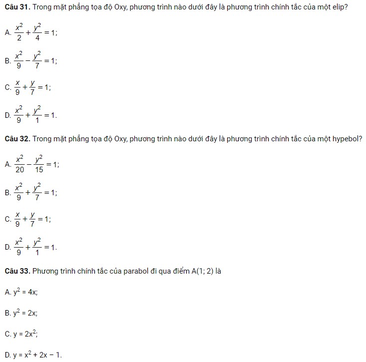 Đề thi giữa kì 2 môn Toán 10 Chân trời