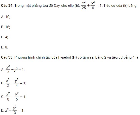 Đề thi giữa kì 2 môn Toán 10 Chân trời