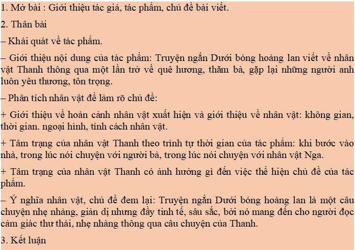 Dàn ý phân tích nhân vật Thanh trong Dưới bóng hoàng lan