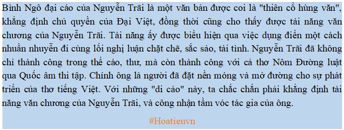 Đoạn văn 150 chữ nhận xét về tài năng văn chương của Nguyễn Trãi