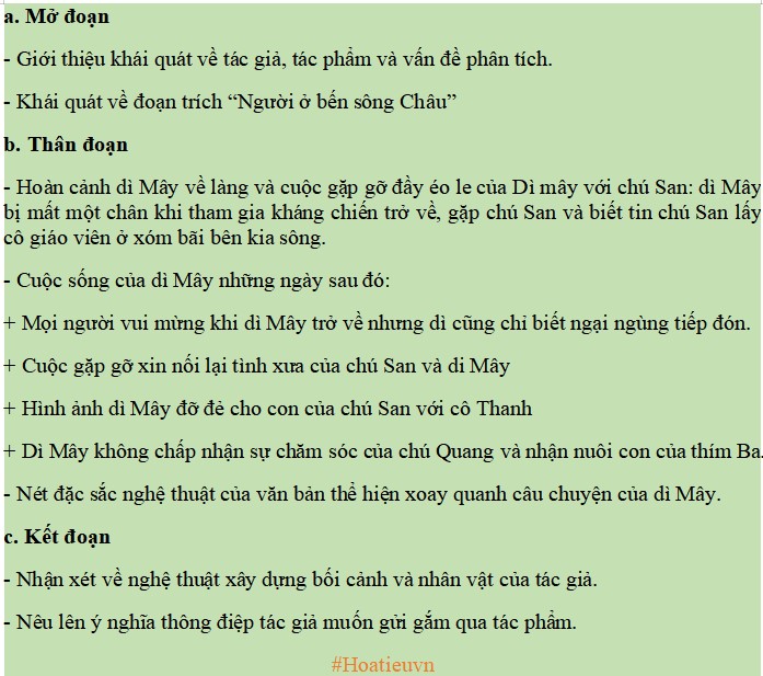 Dàn ý phân tích đánh giá nội dung và hình thức tác phẩm Người ở bến sông Châu