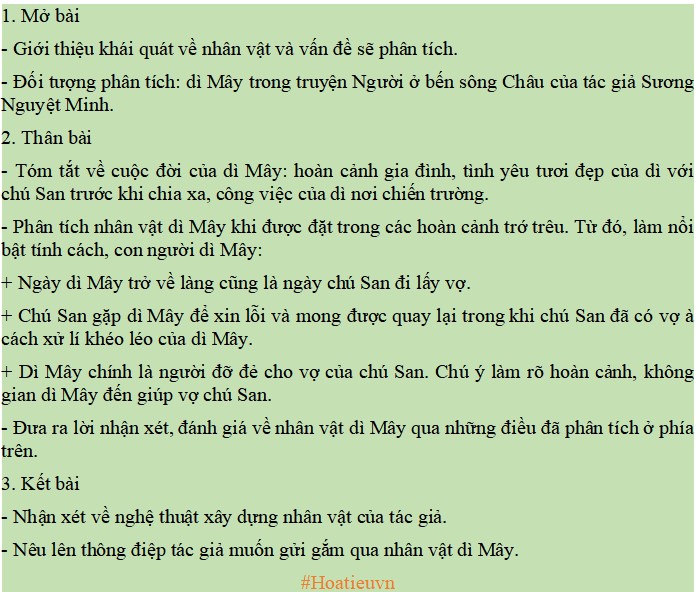 Dàn ý phân tích nhân vật dì Mây