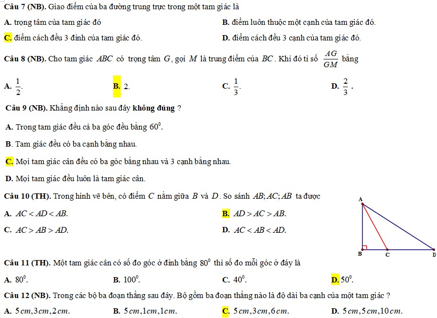 Đề thi giữa học kì 2 Toán 7 CTST 2023