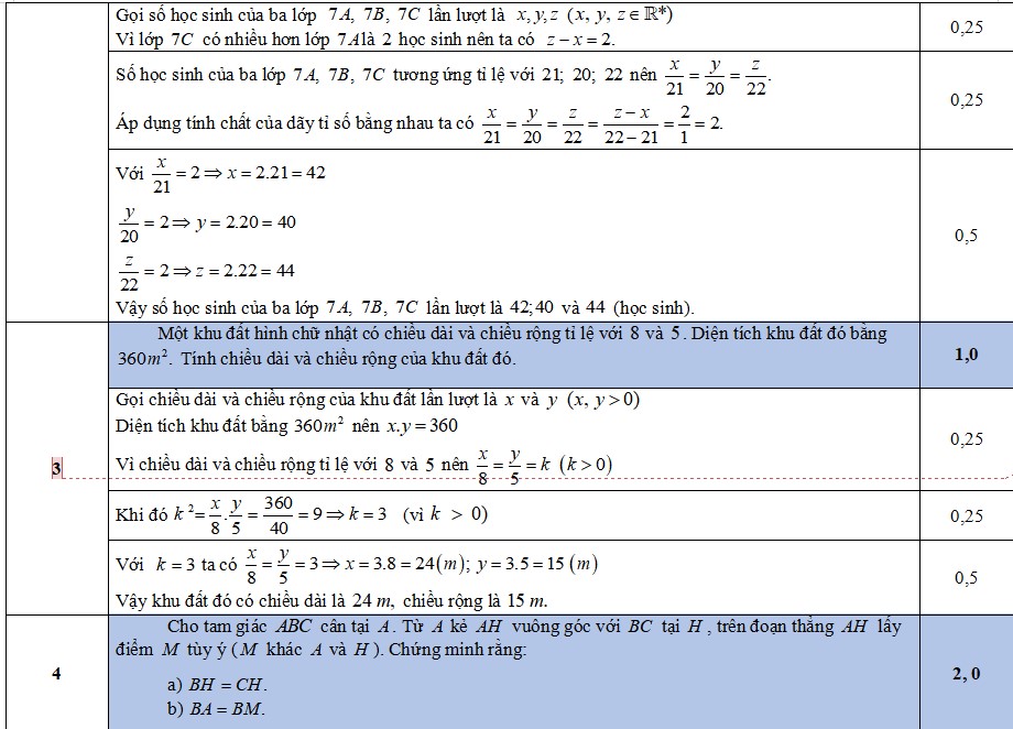 Đáp án đề thi giữa học kì 2 Toán 7 CTST 2023