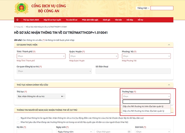 Các bước xin giấy xác nhận thông tin về cư trú online