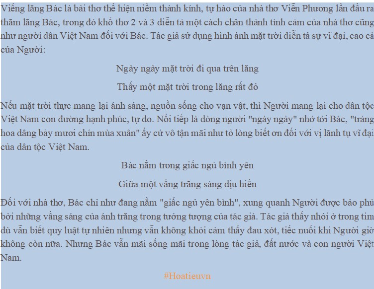 Đoạn văn bình khổ 2 hoặc khổ 3 của bài thơ Viếng lăng Bác