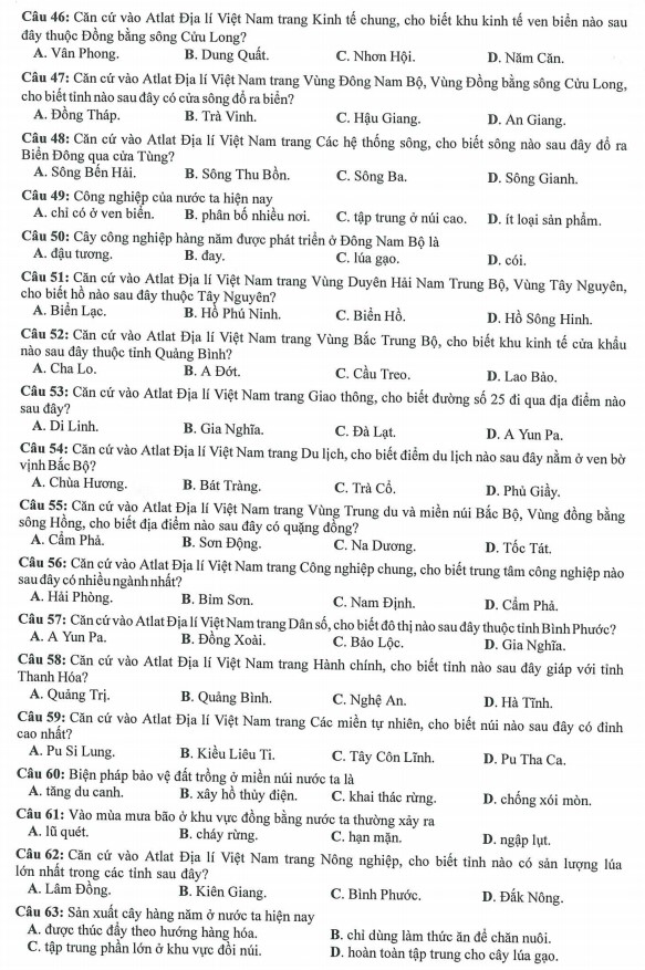 Đề minh họa Địa lý 2023