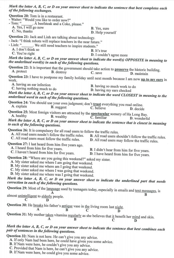 Đề minh họa môn tiếng Anh 2023