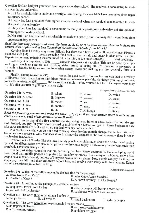 Đề minh họa môn tiếng Anh 2023