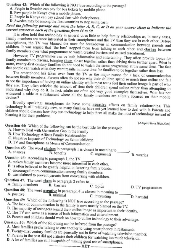 Đề minh họa môn tiếng Anh 2023